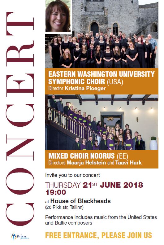 Eastern Washington University Symphonic Choir (USA) and Mixed Choir Noorus (EE) concert